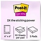 Post-it Super Sticky Notes, 4 x 6 in., 5 Pads, 90 Sheets/Pad, Lined, 2x the Sticking Power, Canary Yellow