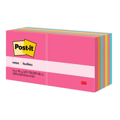 Post-it® Notes, 3 x 3, Poptimistic Collection, 100 Sheets/Pad, 14 Pads/Pack (654-14AN)