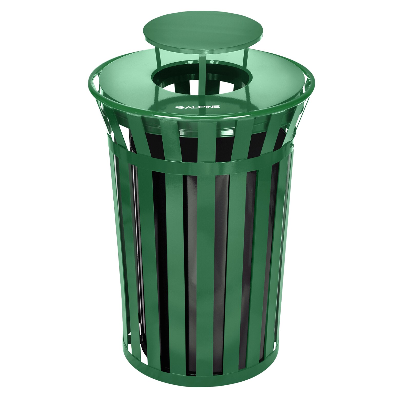Alpine Industries Stainless Steel Outdoor Trash Can with Rain Bonnet Lid, 38 Gallon, Green (ALP479-38-1-GRN-MKTCOPY)