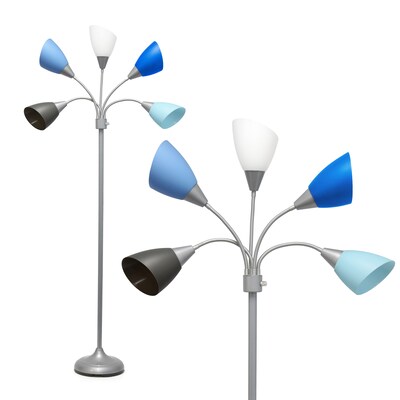 Simple Designs Medusa 67" Silver Floor Lamp with Cone Shades, Blue/White/Gray (LF2006-SBG)