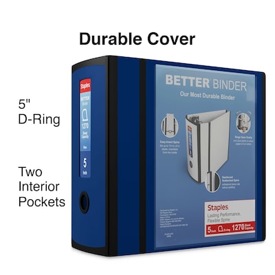 Staples® Better 5" 3 Ring View Binder with D-Rings, Navy Blue (27925)