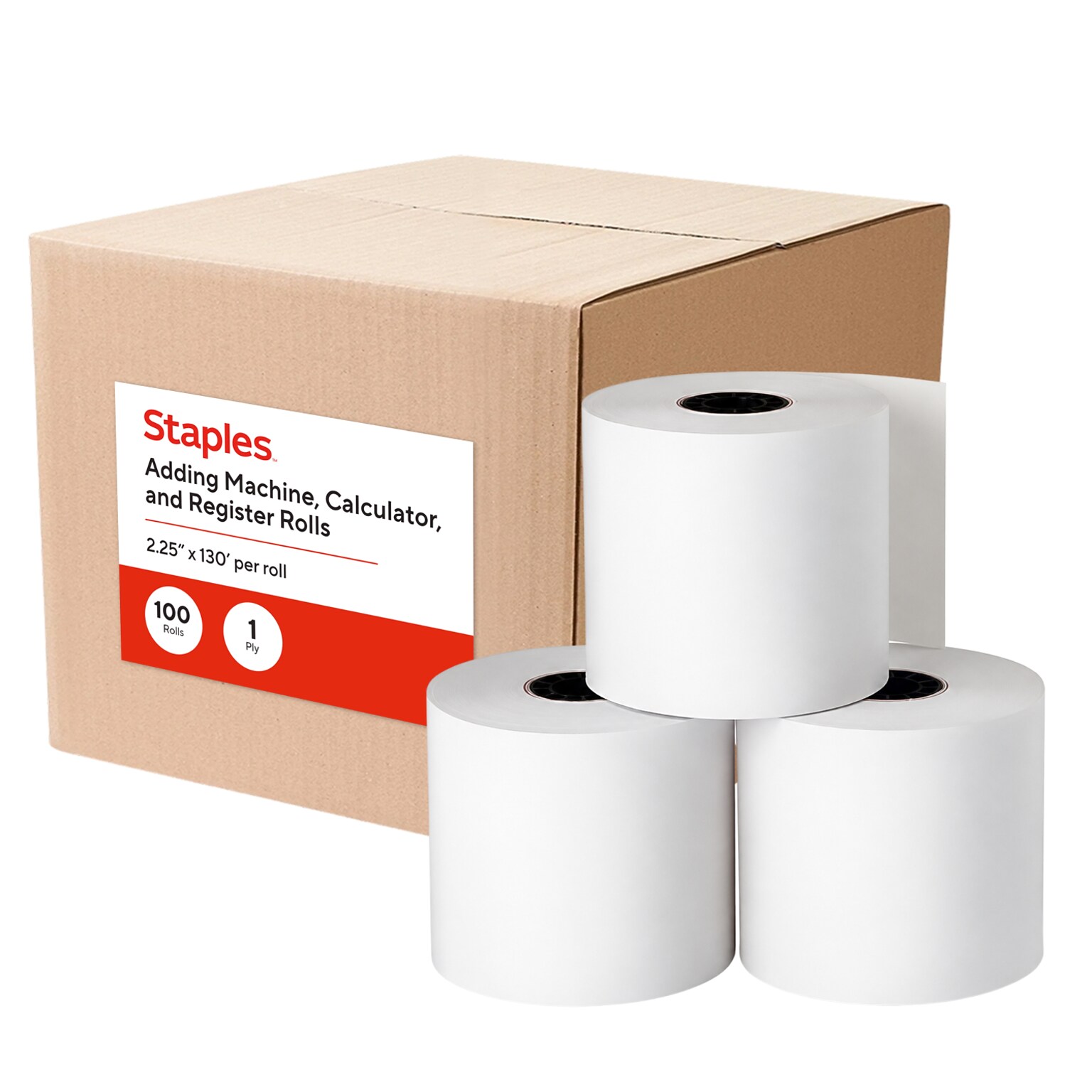 Staples Adding Machine Register and Calculator Rl 1-Ply 2 1/4-Inch X130-Ft 100/Pk