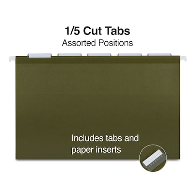 Staples® Recycled Hanging File Folder, 5-Tab, Legal Size, Standard Green, 25/Box (TR16402)