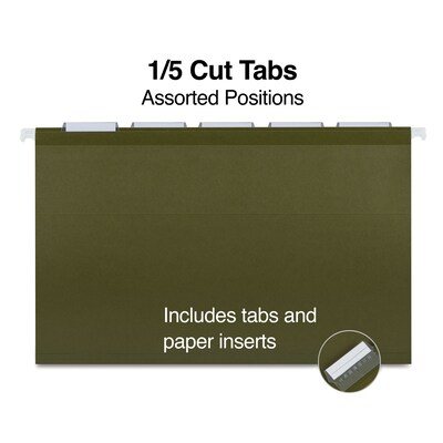 Staples® Recycled Hanging File Folder, 5-Tab, Legal Size, Standard Green, 25/Box (TR16402)