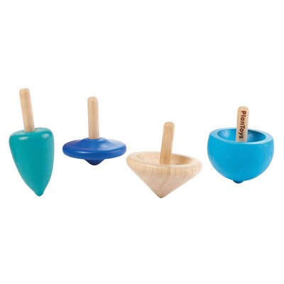 Plan Toys Wooden Mini Spinning Tops, Blue, 4/Pack (PTS4132)
