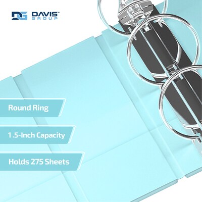 Davis Group, 1.5", 8.5" x 11", Round Ring View Binder, Pastel Color, Aqua, 6/Pack (7412-12-06)