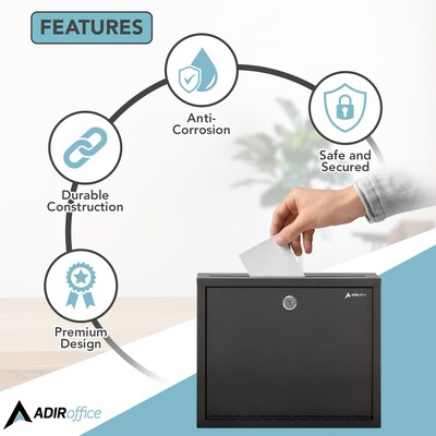AdirOffice Steel Multipurpose Drop Box Interoffice Mailbox, Large, Black (631-03-BLK-PKG)