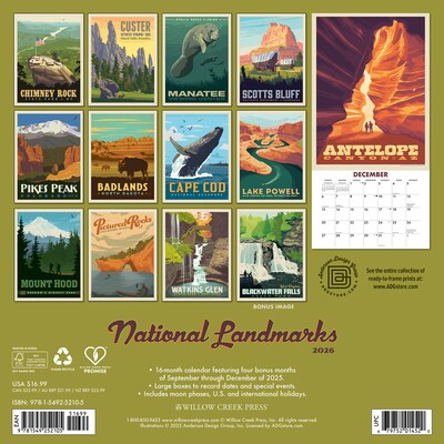 2026 Willow Creek National Landmarks 12 x 12 Monthly Wall Calendar (52105)