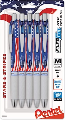 Pentel EnerGel Stars & Stripes Liquid Gel Pen, 0.7mm, Black, 5/Pack (BL77USABP5A)