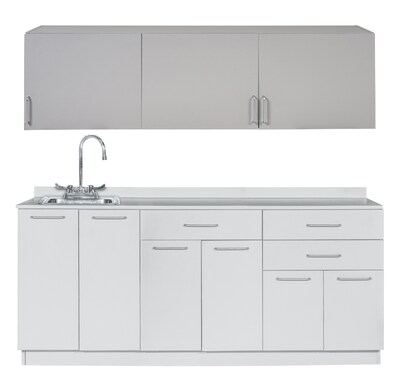 Viva Comfort 36 H x 72 W Medical Cabinet with Left Sink and 72 W Wall Cabinet, 6 Doors, 3 Drawers (90272LS-GRY-WAL)
