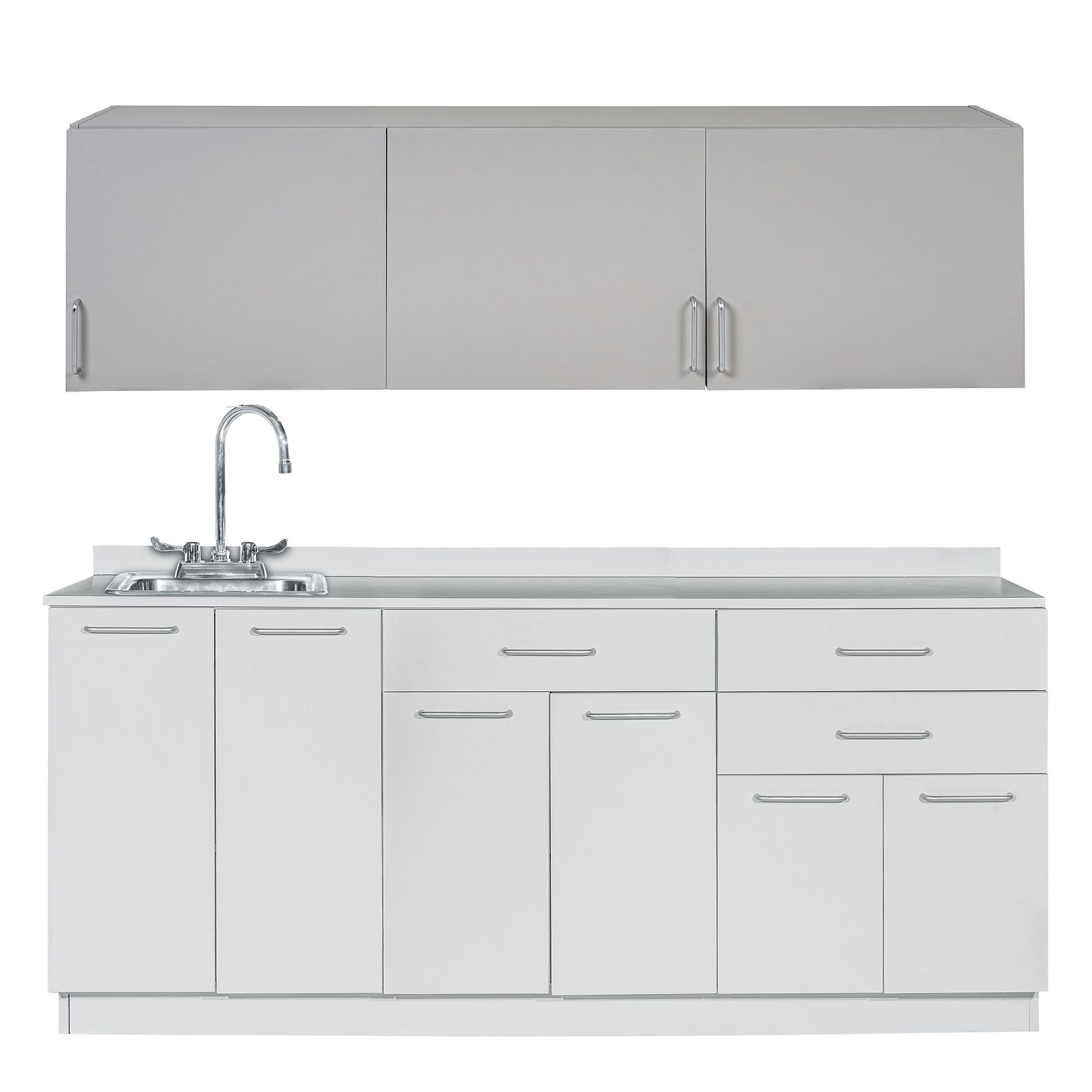 Viva Comfort 36 H x 72 W Medical Cabinet with Left Sink and 72 W Wall Cabinet, 6 Doors, 3 Drawers (90272LS-GRY-WAL)