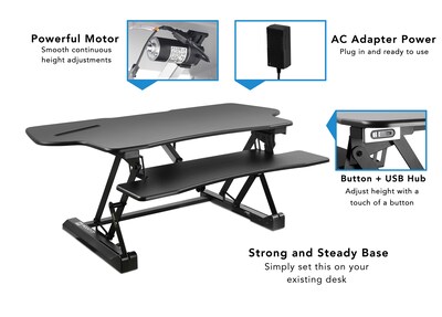 Mount-It! 49"W Electric Adjustable Standing Desk Converter with USB Charging Port, Black (MI-7962)