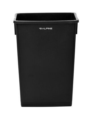 Alpine Industries Plastic Indoor Waste Basket Commercial Slim Trash Can with Lid and Dolly, 23 Gallon, Black (477-BLK1-PKD)