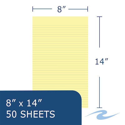 Roaring Spring Paper Products Boardroom Series Notepad, 8.5" x 14", Wide Ruled, Canary, 50 Sheets/Pad, 48 Pads/Carton