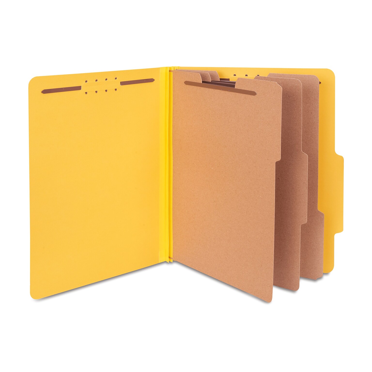 Quill Brand® 2/5-Cut Tab Pressboard Classification File Folders, 3-Partitions, 8-Fasteners, Letter, Yellow, 15/Box (744038)