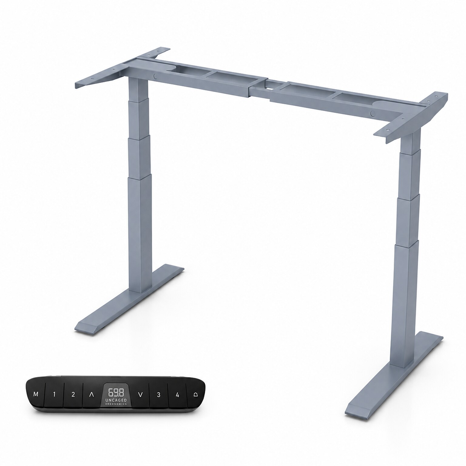 Uncaged Ergonomics Rise Up 3-stage Dual Motor Electric Standing Desk Frame, Gray, Desktop Not Included (RUG)