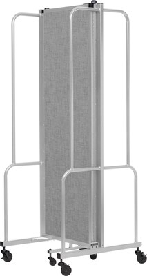National Public Seating Robo Series 3-Panel Folding Mobile Room Divider, 72"H x 72"W, Grey Fabric (RDG6-3PT02)
