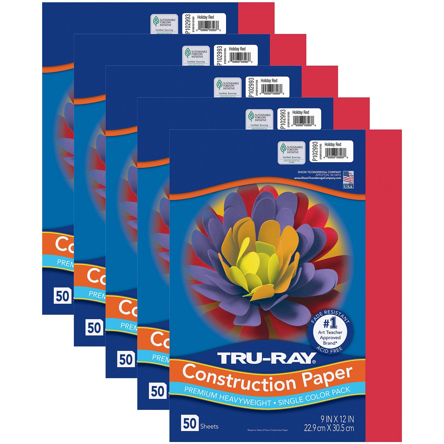 Tru-Ray 9 x 12 Construction Paper, Holiday Red, 50 Sheets/Pack, 5 Packs/Bundle (PAC102993-5)