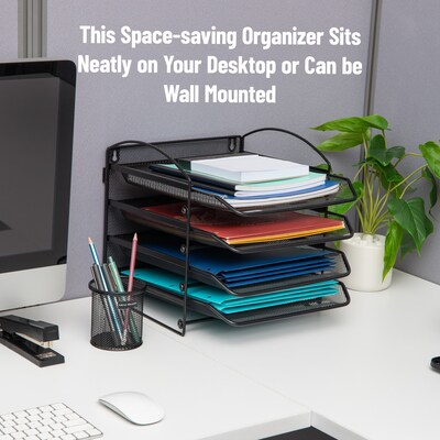 Mind Reader 4-Pocket Metal Mesh Mountable Wall File, Letter Size, Black (4THANG-BLK)