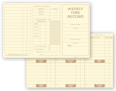 Pocket Size Weekly Time Cards, Tri Fold to 2 9/16 x 5, 250 per pack