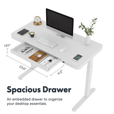 FlexiSpot EG9 48"W Electric Adjustable Glass Top Standing Desk, White (EG9W-E)