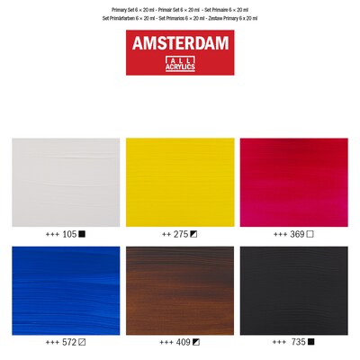 Amsterdam Primary Acrylic Paint, Assorted Colors, 6/Pack (AMS17820500)