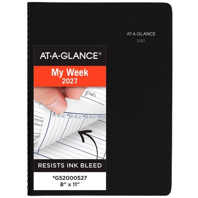 2027 AT-A-GLANCE DayMinder 8 x 11 Weekly Appointment Book, Faux Leather Cover, Black (G520-00-27)