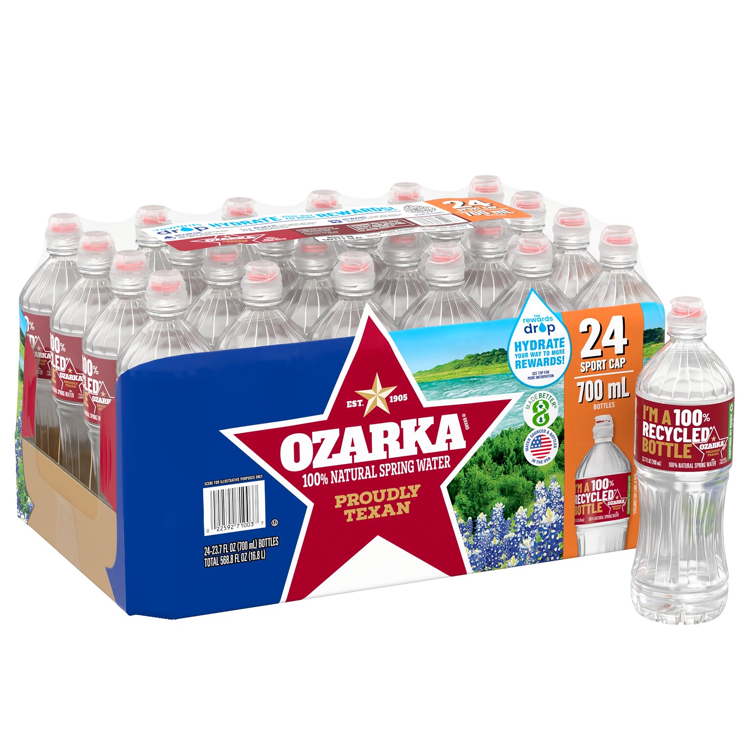 Ozarka Sport Cap 100% Natural Spring Water, 23.7 oz., 24/Carton (12086825)