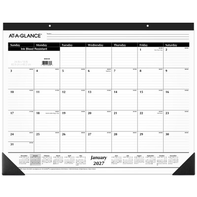 2027 AT-A-GLANCE 24 x 19 Monthly Desk Pad Calendar, White/Black (SK30-00-27)