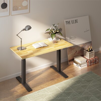 FlexiSpot E7 Commercial 55''W Electric Rectangular Adjustable Standing Desk, Rubber Wood/Black (E7BCOM5528-RW)