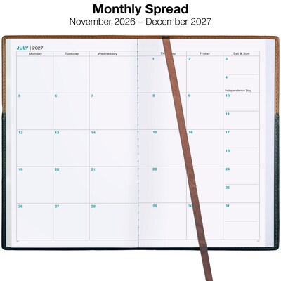 2026-2027 Excello Brands 5" x 8" Weekly & Monthly Planner, Paperboard Cover, Black/Brown (RRY27-PKT58-BN)