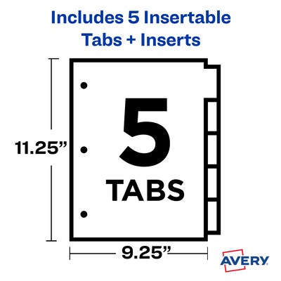 Avery Big Tab 3 Pocket Insertable Plastic Dividers, 5-Tab, Multicolor (11273)