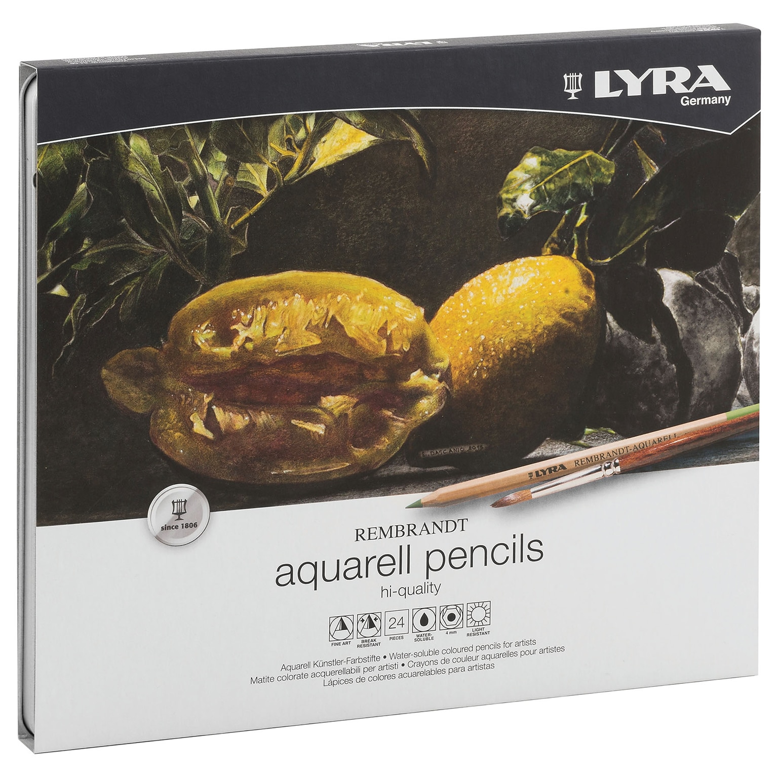 Lyra Rembrandt Aquarell Watercolor Pencil Set Tin, Assorted Colors, 24/Pack (LYXL2011240)