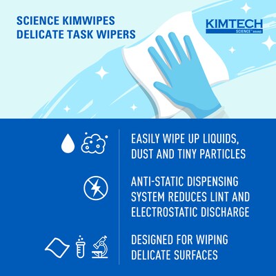 Kimtech Science Kimwipes Delicate Task Wipers, White, 144 Sheets/Box, 15 Boxes/Case (34256)