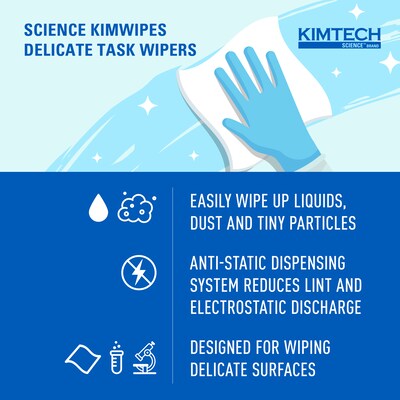Kimtech Science Kimwipes Delicate Task Durable Fibers Cleaning Wipers, 16.6" x 14.7", White, 140 Wipers/Box (34256)