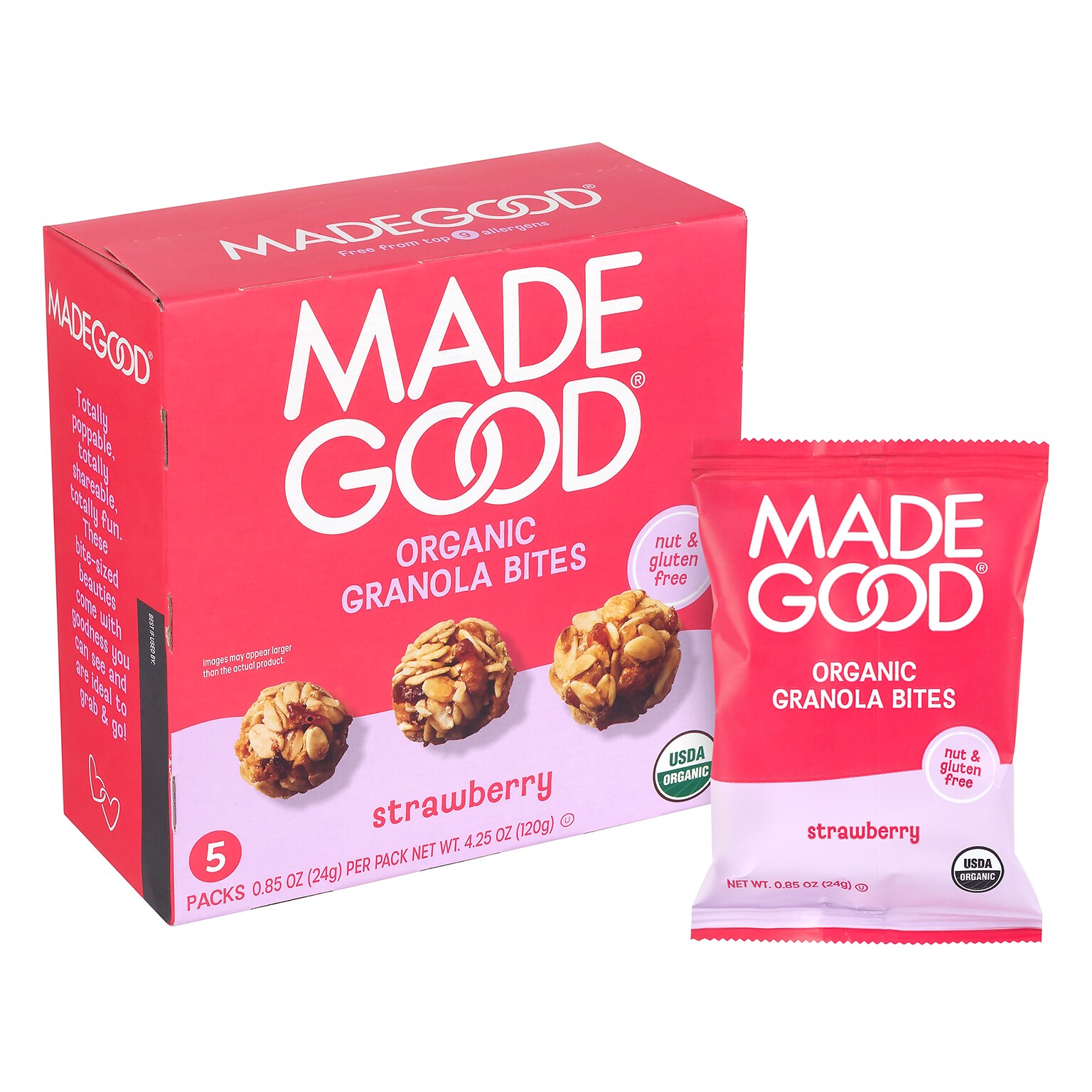 MadeGood Strawberry Granola Minis, 0.85 oz., 5 Bags/Pack, 6/Pack (220-02847)