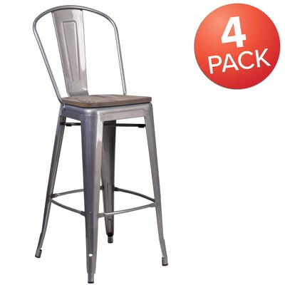 Flash Furniture Lincoln Contemporary Metal Vertical Back Barstool, Clear Coat, 4-Pieces/Pack (4XUDGTP001B30W)