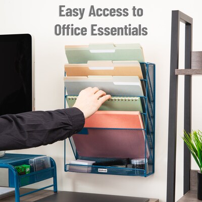 Mind Reader 5-Pocket Metal Mesh Mountable Wall File, Letter Size, Turquoise (MAGSTACK-TUR)