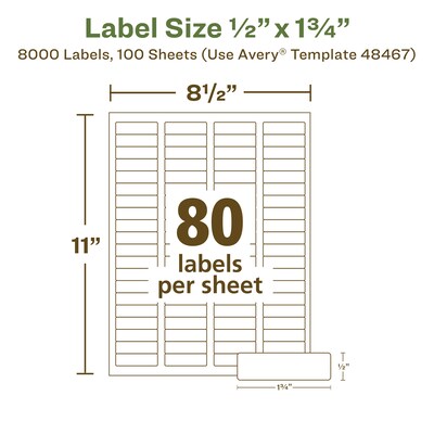 Avery EcoFriendly Laser/Inkjet Return Address Labels, 1/2" x 1-3/4", White, 8000 Labels/Pack (48467)