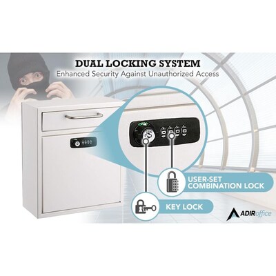 AdirOffice Steel Large Wall Mounted Interoffice Mailbox Drop Box, Combination Lock, White (631-04-WHI-KC)