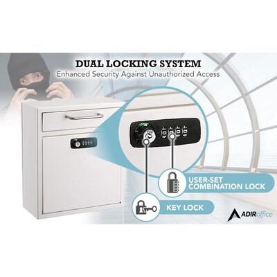 AdirOffice Large Wall Mounted Mailbox Drop Box, Combination Lock, White (631-04-WHI-KC)