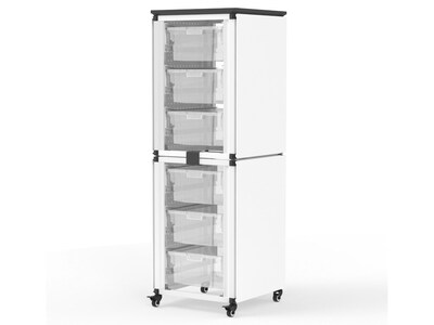 Luxor Mobile 6-Section Stacked Modular Classroom Storage Cabinet, 18.2"W x 18.2"D, White (MBS-STR-12-6L)