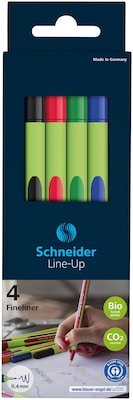 Schneider Line-Up Felt Pen, Fine Point, Assorted Colors, 4/Pack, 3 Packs/Bundle (191094)