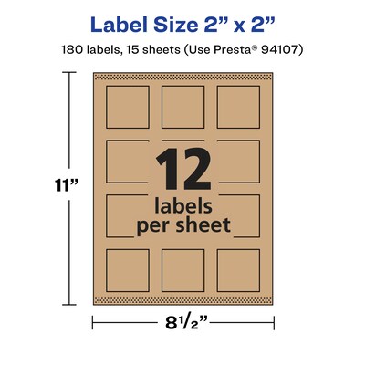 Avery Laser/Inkjet Multipurpose Labels, 2" x ", Kraft Brown, 180/Pack (94107)