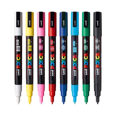 uni POSCA PC-3M Water-Based Paint Markers, Fine Tip, Assorted Inks, 8/Pack (PC3M8C)