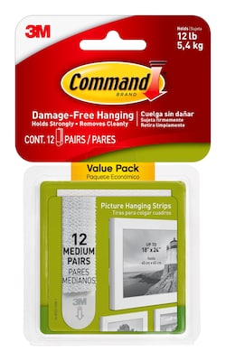Command Medium  Hanging Strips, 12 lb., White, 12/Pack (17204-12ES)
