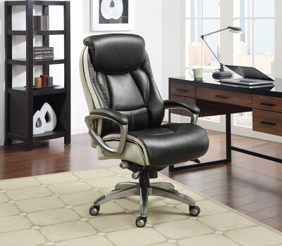 Serta Lautner Ergonomic Bonded Leather Swivel Executive Chair, Black/Cream (44942)
