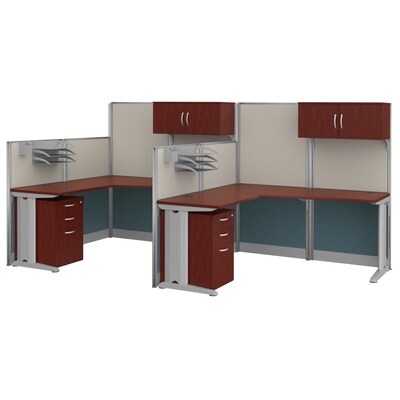 Regency Instant Office 63H x 129W 2 Person L-Shaped Cubicle Panel Workstation with Storage, Hansen Cherry (IO008HC)