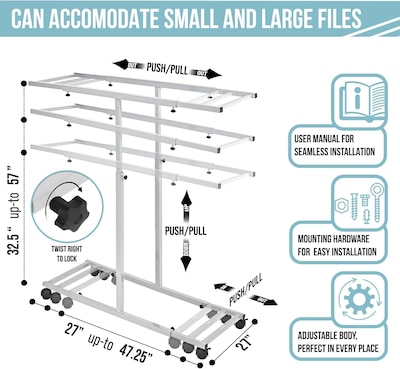 AdirOffice Steel Mobile Vertical Large File Storage Plan Center For Blueprints, White (614-WHI)