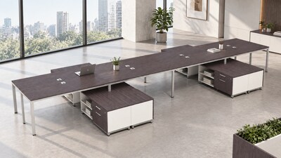Boss Office Products Simple System 60"W Desk with Storage Cabinet, Driftwood, 8/Set (SGSD026-101)